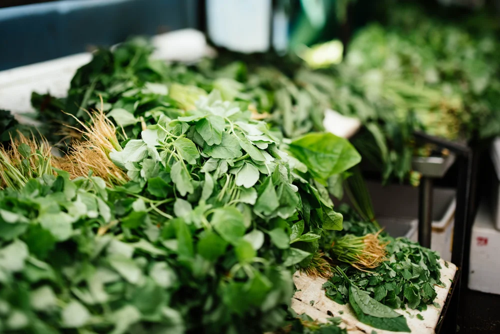 Fresh leafy greens at a market